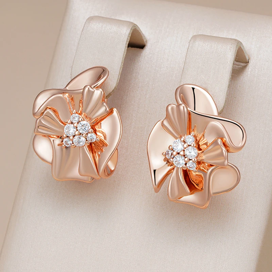 Radiant Petal Earrings Adorned with Dazzling Zircon Stones