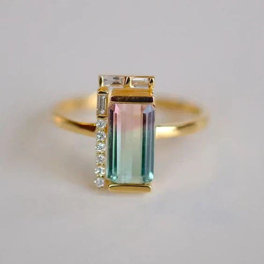 Artistically designed vintage crystal ring in vibrant colors