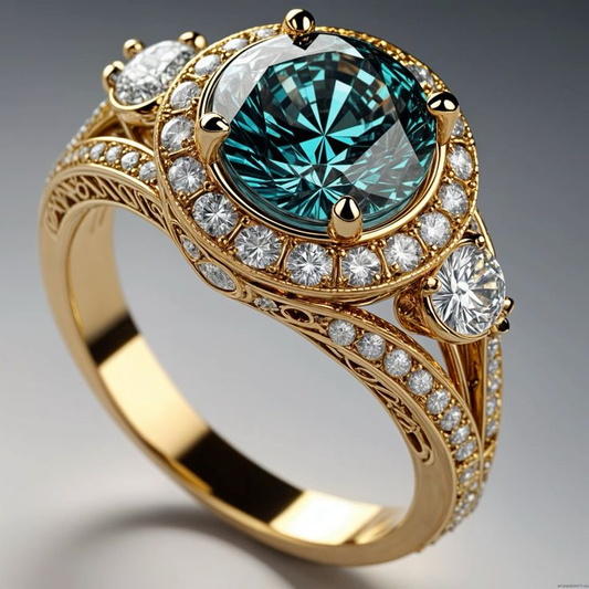 Antique Style Gold Ring with Radiant Blue Crystal