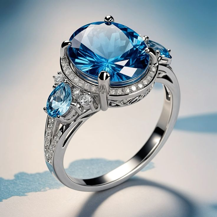 Elegant Vintage Silver Ring with Radiant Blue Crystal