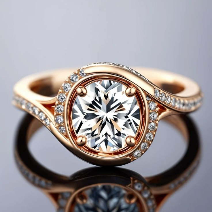 Elegant vintage ring with gold-plated spiral and sparkling crystal inlays