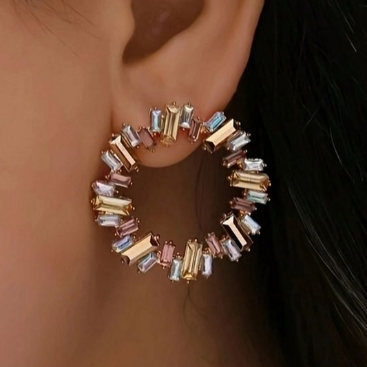 Exquisite Vintage Round Earrings with Vibrant Multicolor Crystals