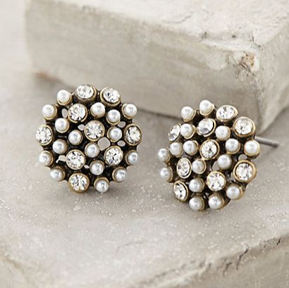 Chic Vintage-Inspired Round Bead Earrings Adorned with Dazzling Crystals