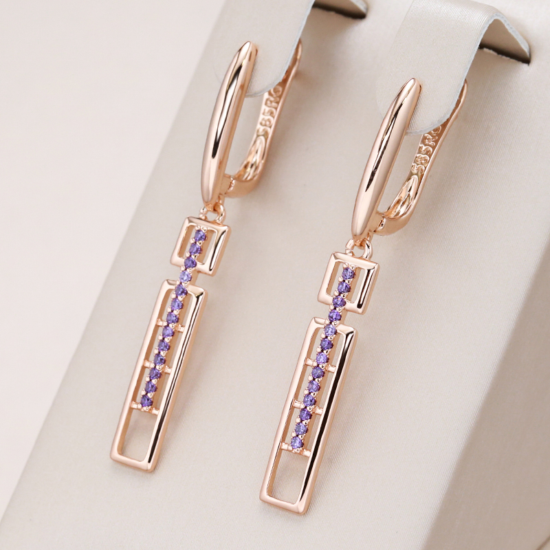 Chic Rectangular Earrings Adorned with Dazzling Purple Crystals in Sophisticated Gold Design