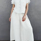 Cotton and Linen Solid Color Short-sleeved Shirt Top and Wide-leg Pants Suit