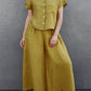 Cotton and Linen Solid Color Short-sleeved Shirt Top and Wide-leg Pants Suit