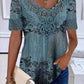 Round Neck Lace Print Short Sleeve T-shirt