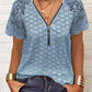 Elegant Hollow Out Lace Patchwork Zipper Top