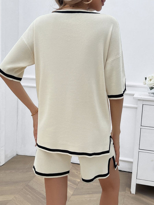 Stylish Casual Knitted Short Sleeves and Shorts Set
