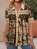 V-Neck Button-Down Short-Sleeved Shirt