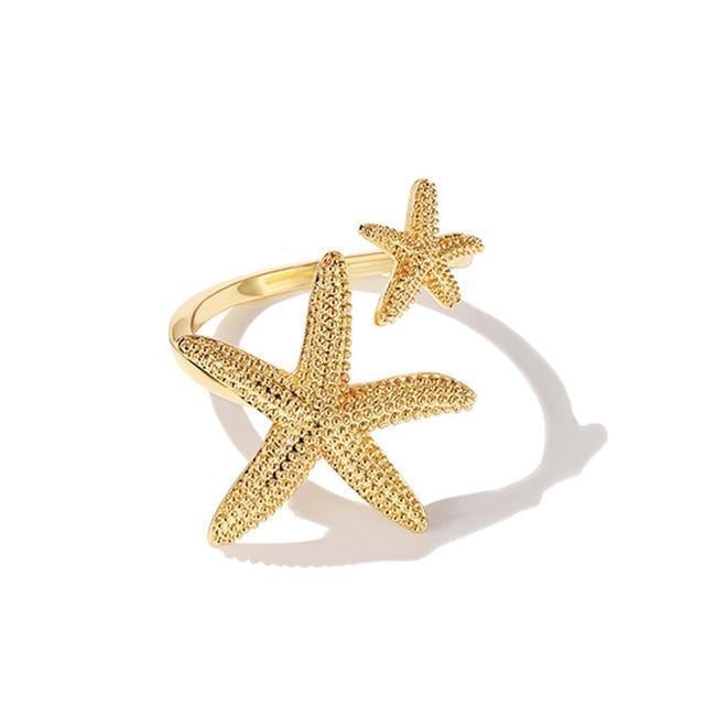 Elegant adjustable starfish ring made of silver and gold