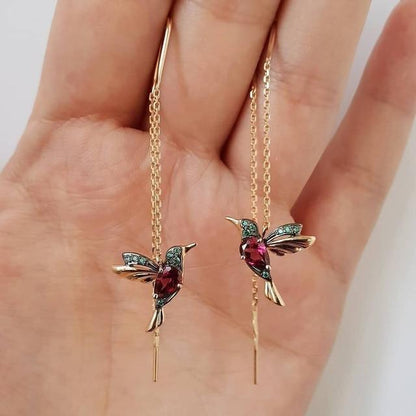 Stunning Hummingbird Enamel Earrings Adorned with Dazzling Zirconia Gems