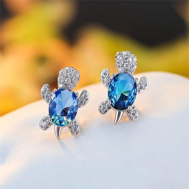 Charming Sea Turtle Earrings Adorned with Dazzling Zirconium and Premium Silver