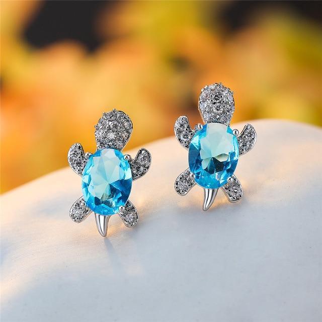 Charming Sea Turtle Earrings Adorned with Dazzling Zirconium and Premium Silver