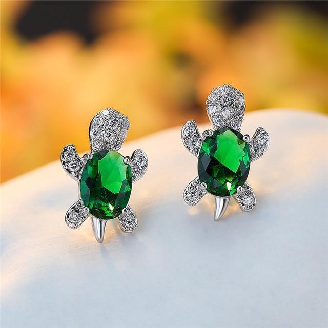 Charming Sea Turtle Earrings Adorned with Dazzling Zirconium and Premium Silver