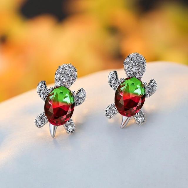 Charming Sea Turtle Earrings Adorned with Dazzling Zirconium and Premium Silver