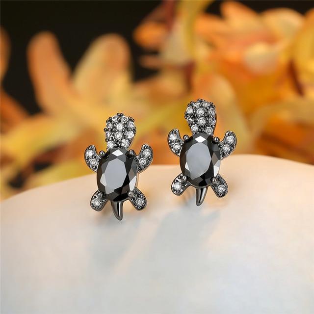 Charming Sea Turtle Earrings Adorned with Dazzling Zirconium and Premium Silver