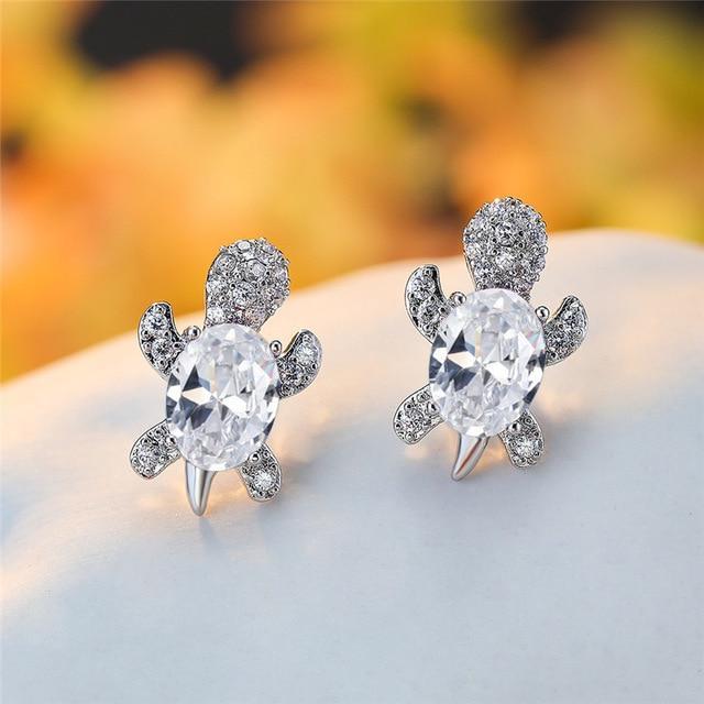 Charming Sea Turtle Earrings Adorned with Dazzling Zirconium and Premium Silver