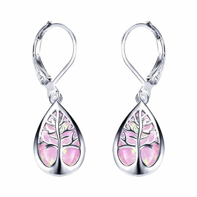 Stunning Opal and Sterling Silver Tree of Life Earrings for a Touch of Elegance