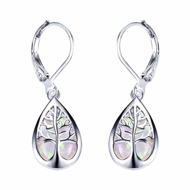 Stunning Opal and Sterling Silver Tree of Life Earrings for a Touch of Elegance